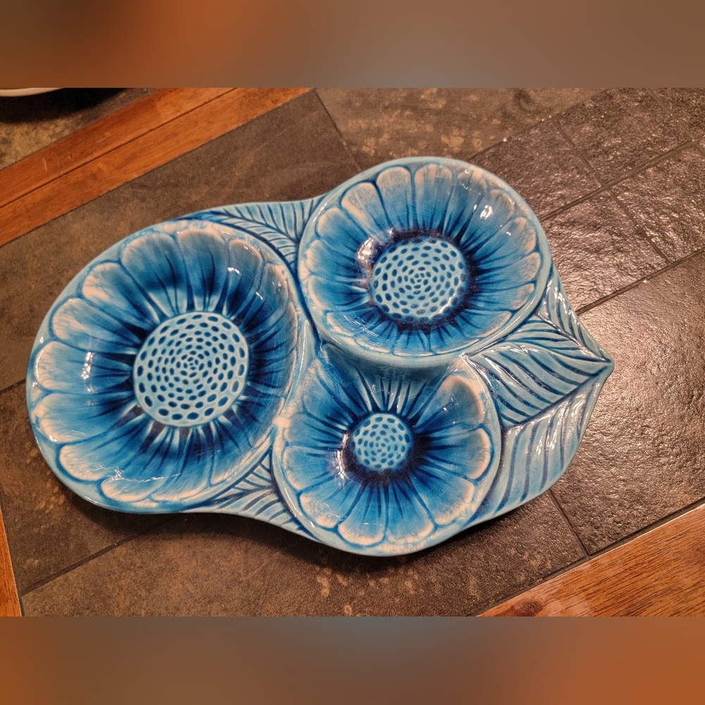 Elegant Blue Floral Ceramic Serving Platter